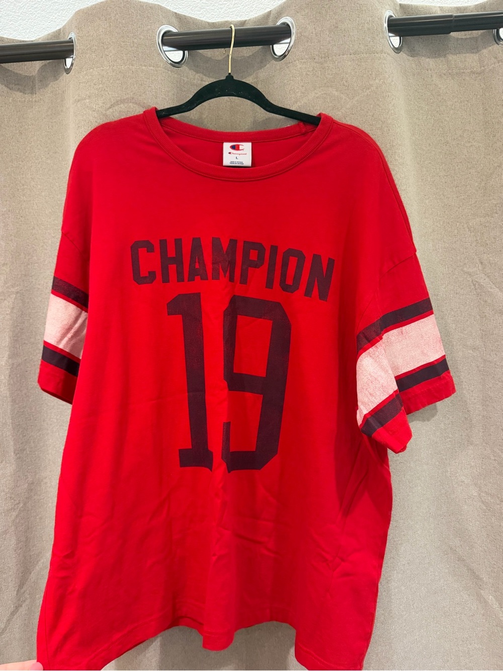 Champion Red Crewneck Tee with Logo Tag